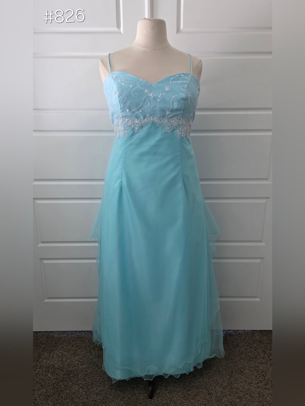 Blue A-line Chiffon Spaghetti Strap Formal Dress - Picture 1 of 7
